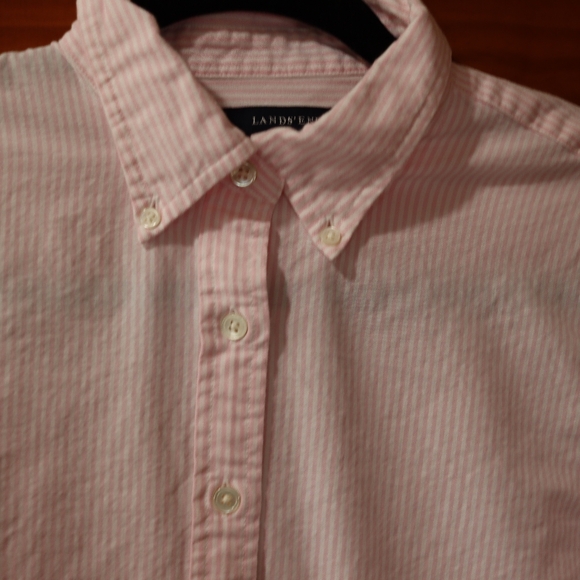 Lands' End Light Pink Striped Cotton Button-Down Shirt Long Sleeve 8 - Picture 4 of 11